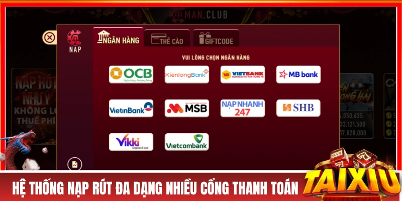 Hệ thống nạp rút đa dạng nhiều cổng thanh toán