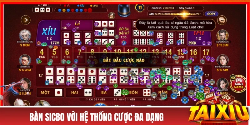 Bàn Sicbo với hệ thống cược đa dạng